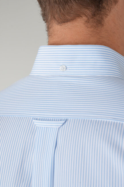 Erkek Uzun Kollu Mavi Çizgili Pamuk Gömlek - 5