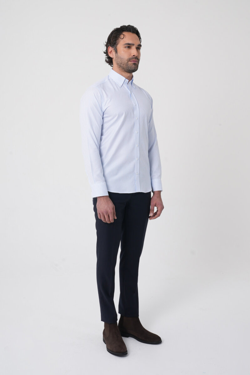 Erkek Uzun Kollu Mavi Desenli Regular Fit Gömlek - 5