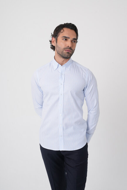 Erkek Uzun Kollu Mavi Desenli Regular Fit Gömlek - 2