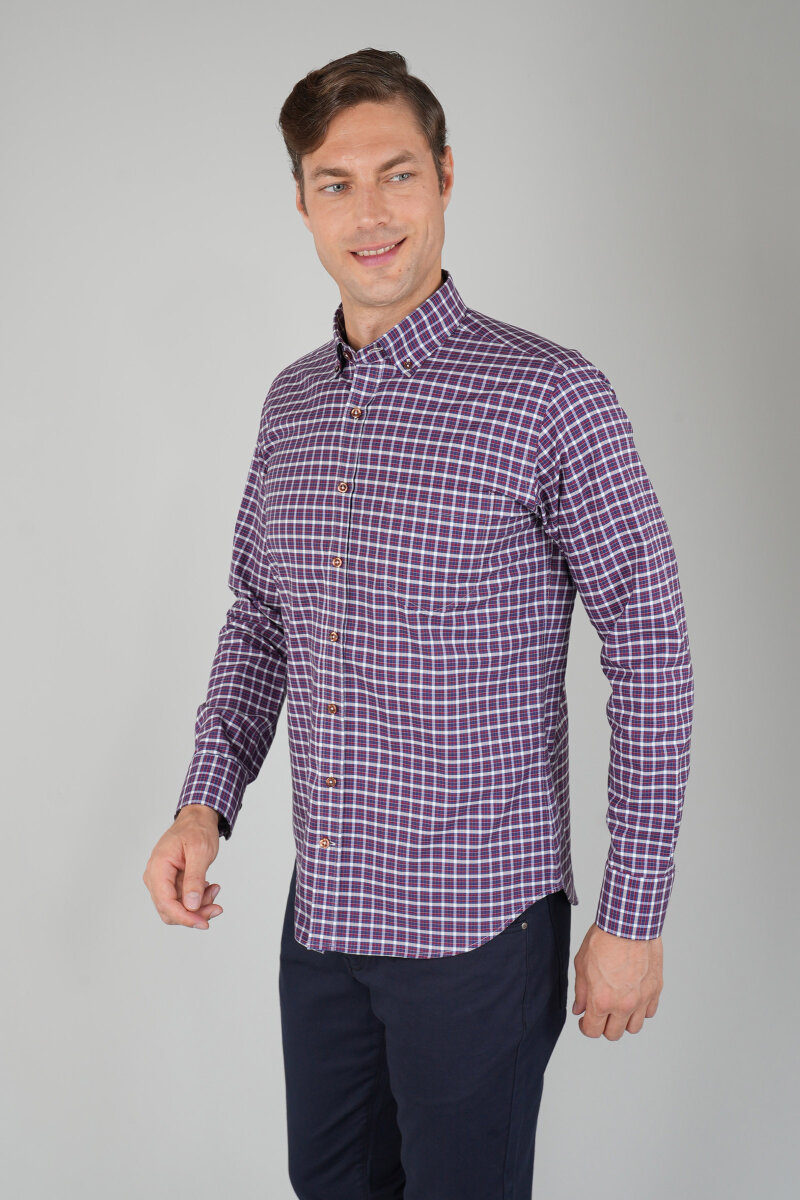 Erkek Uzun Kollu Reguar Fit Borda Kareli Gömlek (1)