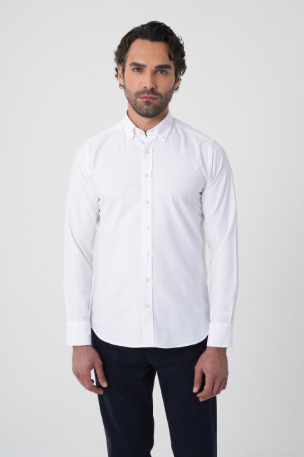 Erkek Uzun Kollu Regular Fit Beyaz Gömlek 
