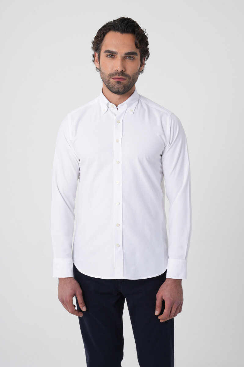 Erkek Uzun Kollu Regular Fit Beyaz Gömlek - 1