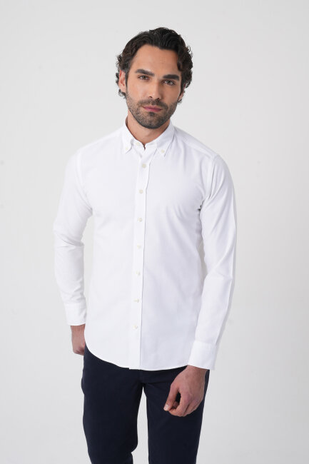Erkek Uzun Kollu Regular Fit Beyaz Gömlek - 2