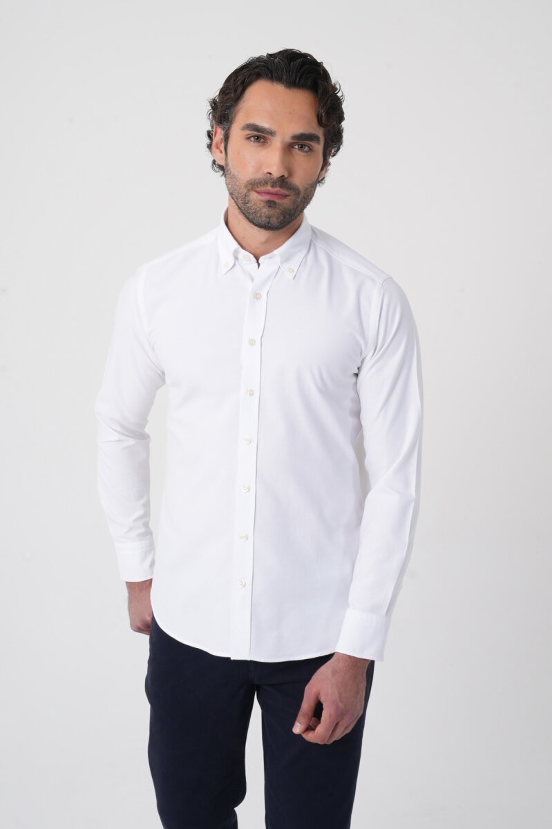Erkek Uzun Kollu Regular Fit Beyaz Gömlek - 2