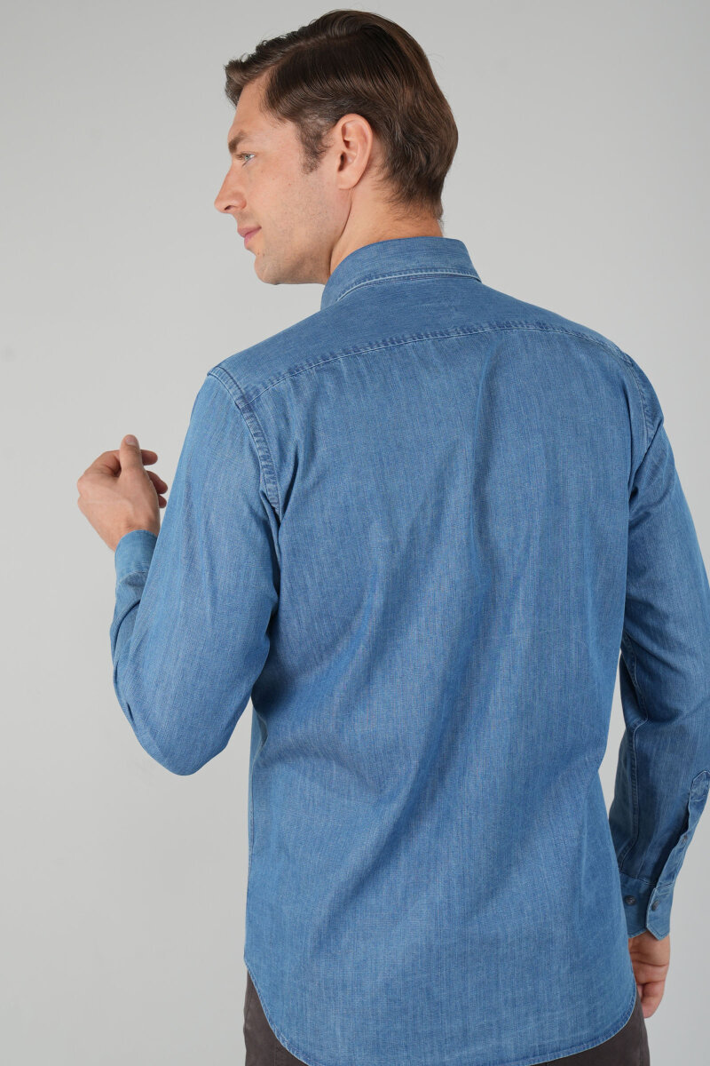 Erkek Uzun Kollu Regular Fit Denim Gömlek (1)