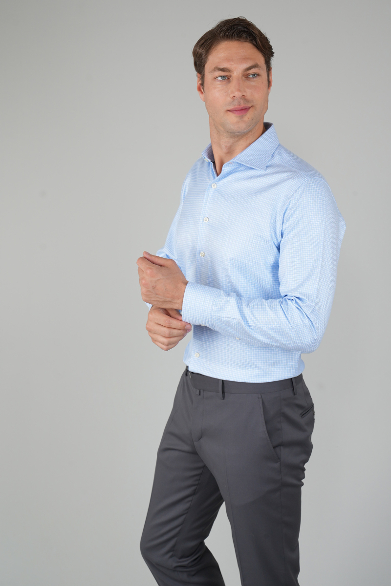 Erkek Uzun Kollu Regular Fit Klasik Mavi Gömlek - 1