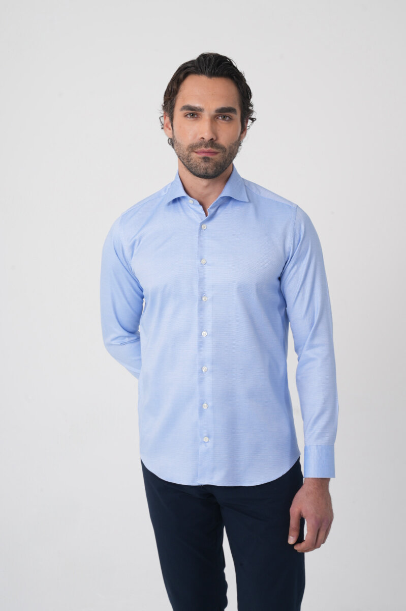 Erkek Uzun Kollu Regular Fit Mavi Klasik Gömlek - 2