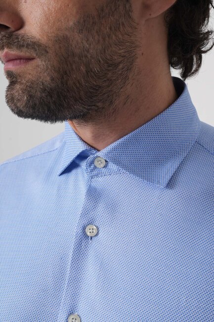Erkek Uzun Kollu Regular Fit Mavi Klasik Gömlek - 7