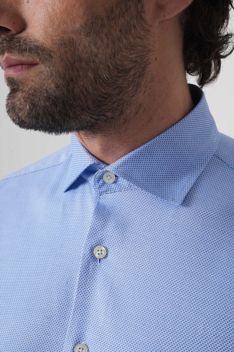 Erkek Uzun Kollu Regular Fit Mavi Klasik Gömlek - 7