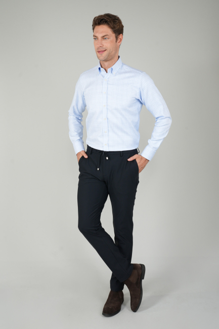 Erkek Uzun Kollu Regular Fit Pamuk Açık Mavi Gömlek - 5