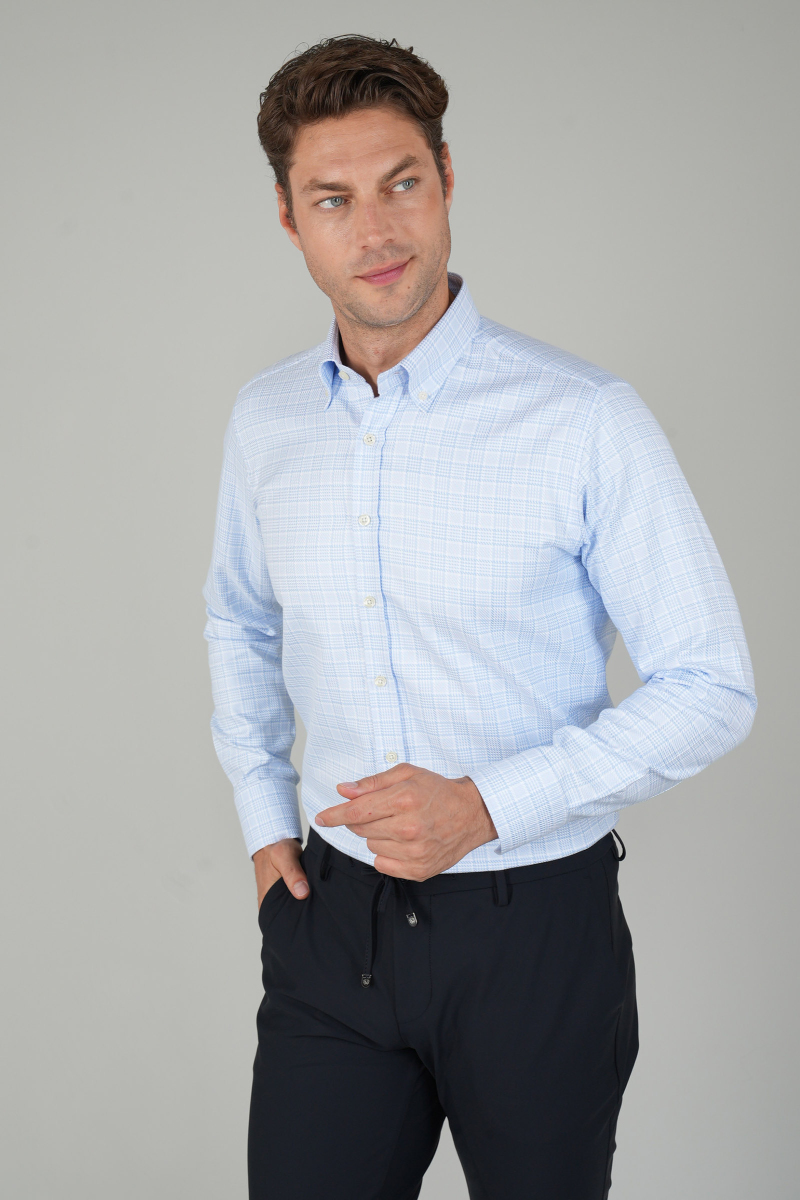 Erkek Uzun Kollu Regular Fit Pamuk Açık Mavi Gömlek