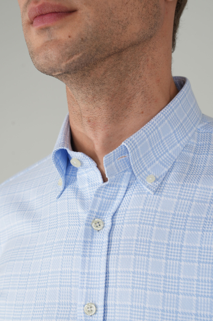 Erkek Uzun Kollu Regular Fit Pamuk Açık Mavi Gömlek - 3