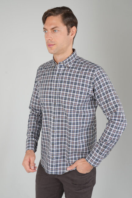 Erkek Uzun Kollu Regular Fit Pamuk Gömlek Kahve