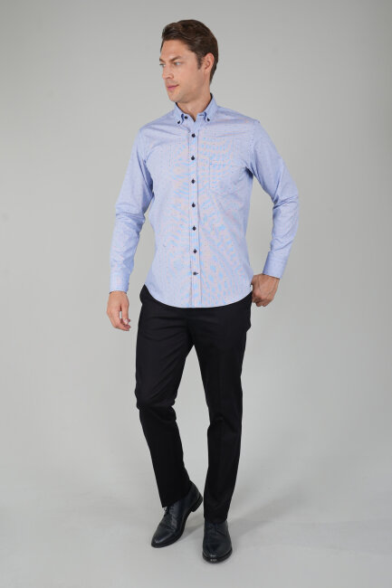 Erkek Uzun Kollu Regular Fit Pamuk Gömlek Koyu Mavi - 5