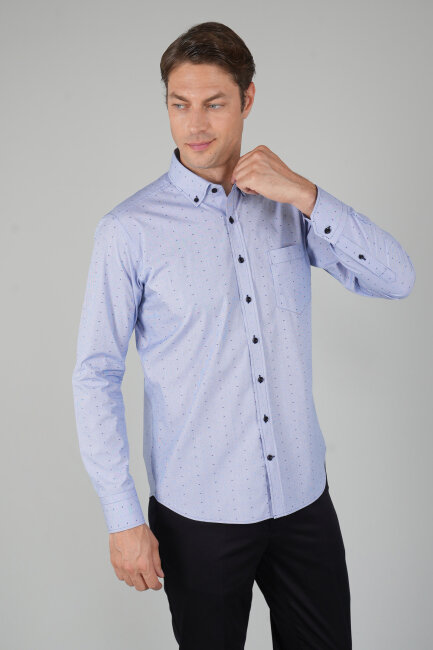 Erkek Uzun Kollu Regular Fit Pamuk Gömlek Koyu Mavi