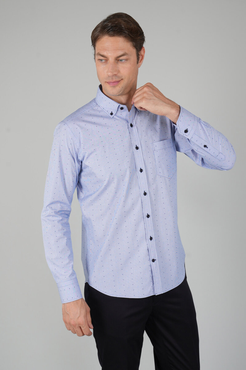 Erkek Uzun Kollu Regular Fit Pamuk Gömlek Koyu Mavi - 1