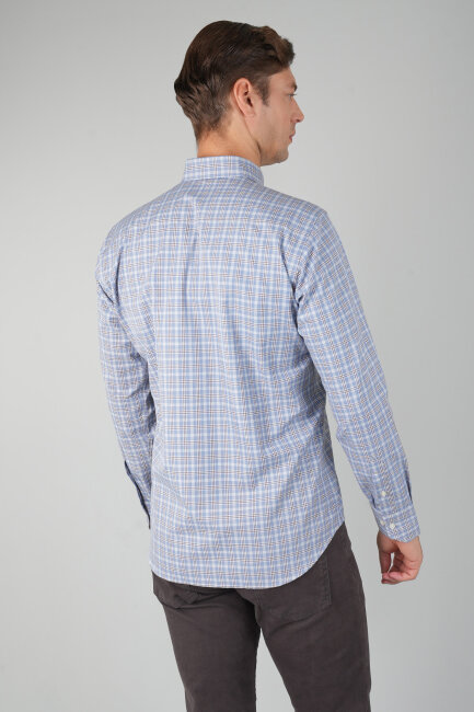 Erkek Uzun Kollu Regular Fit Pamuk Gömlek Mavi-Bej - 2