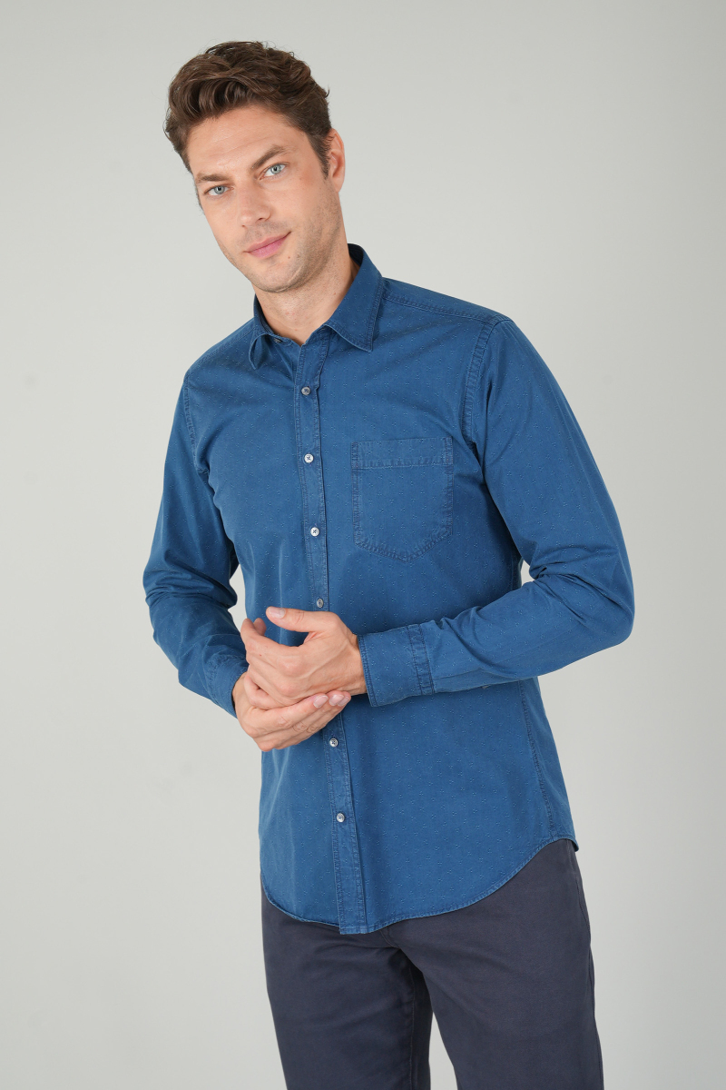 Erkek Uzun Kollu Spor Yaka Denim Gömlek (1)