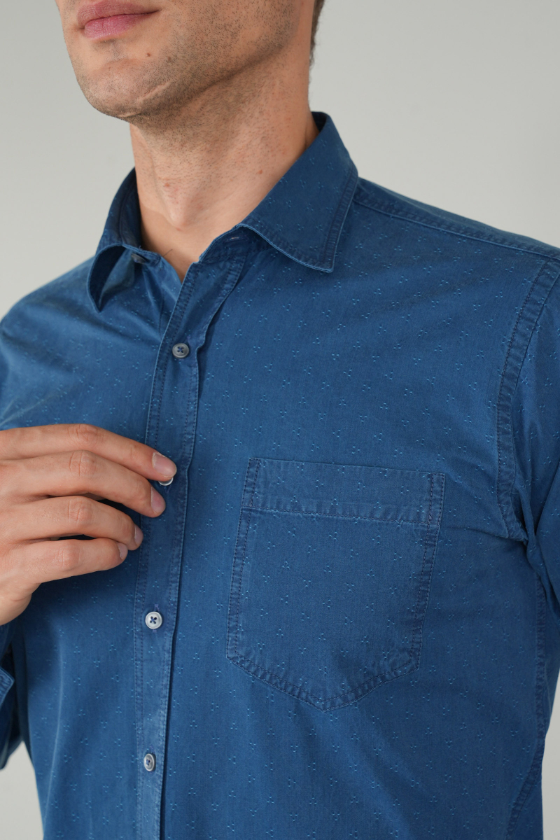 Erkek Uzun Kollu Spor Yaka Denim Gömlek - 3