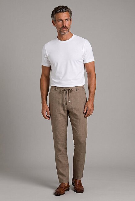 Vizon Keten Bağcıklı Lastikli Spor Pantolon - 5