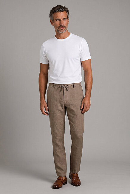 Vizon Linen Bağcikli Lastikli Spor Trousers (4)