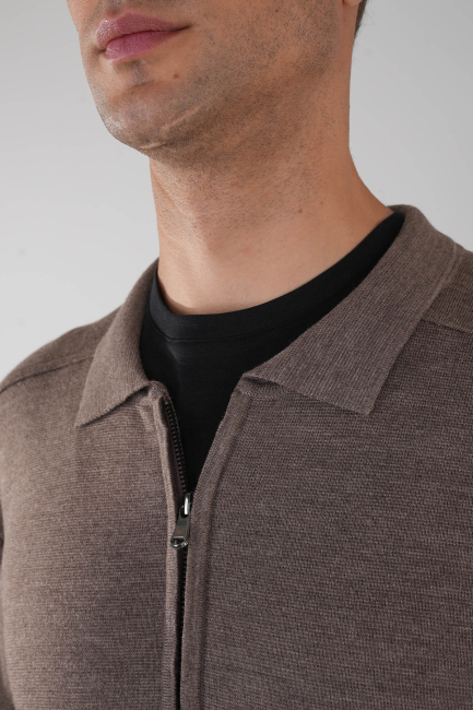 Erkek Vizon Yün Akrilik Hırka - 4