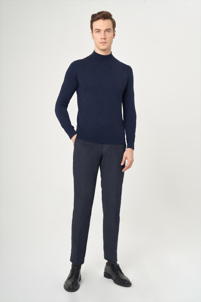 Erkek Yarım Balıkçı Baklava Jakar Triko Lacivert - 4