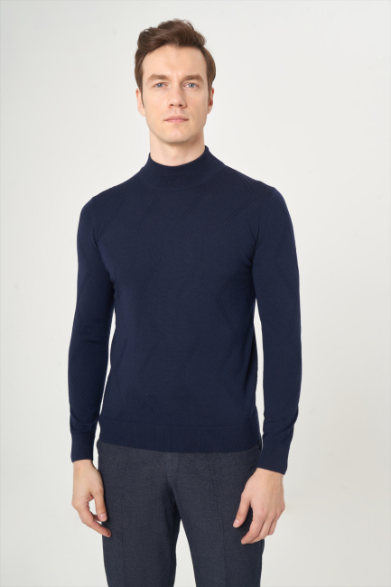 Erkek Yarım Balıkçı Baklava Jakar Triko Lacivert - 1