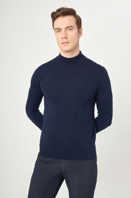 Erkek Yarım Balıkçı Baklava Jakar Triko Lacivert - 3