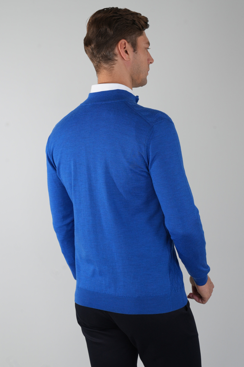 Erkek Yarım Balıkçı Yaka Fermuar Detaylı Jakarlı Triko Sax - 2