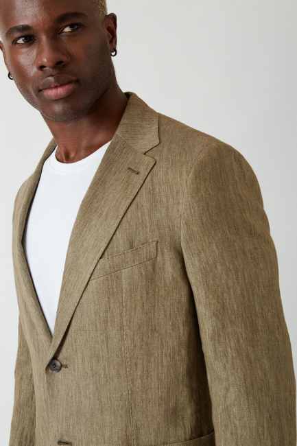 Erkek Yeşil 2 Düğmeli Çift Yırtmaç Mono Yaka Ceket - 3