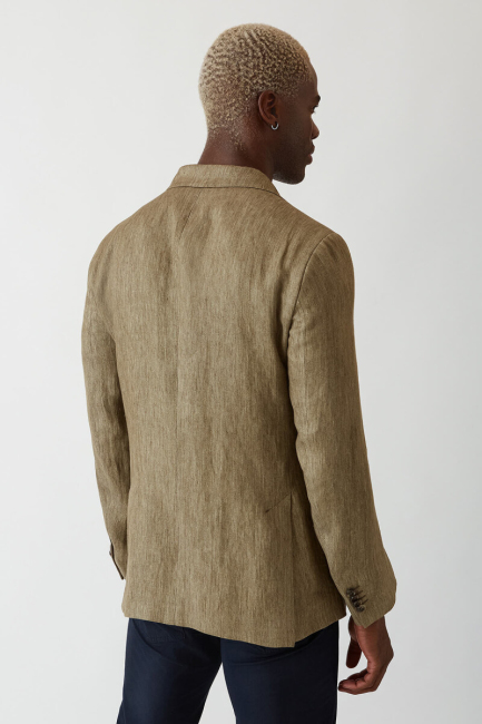 Erkek Yeşil 2 Düğmeli Çift Yırtmaç Mono Yaka Ceket (1)