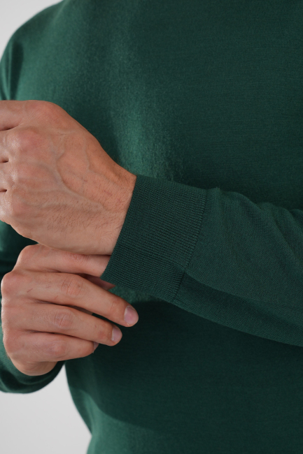 Erkek Yeşil Bisiklet Yaka Yün Triko - 4