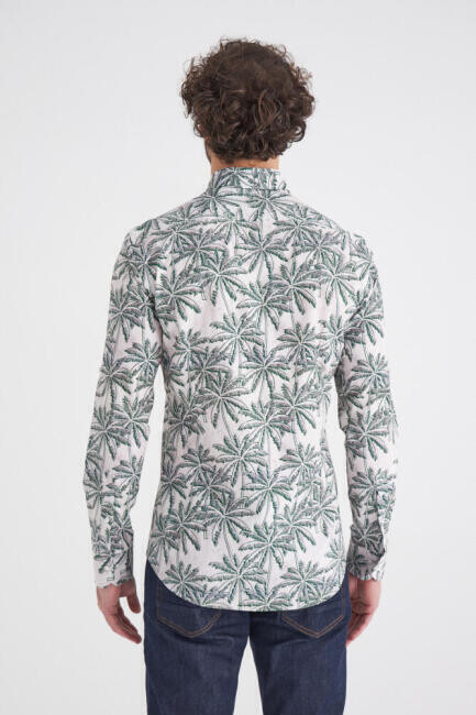 Erkek Yeşil Desenli Slim Fit Uzun Kol Spor Gömlek - 2