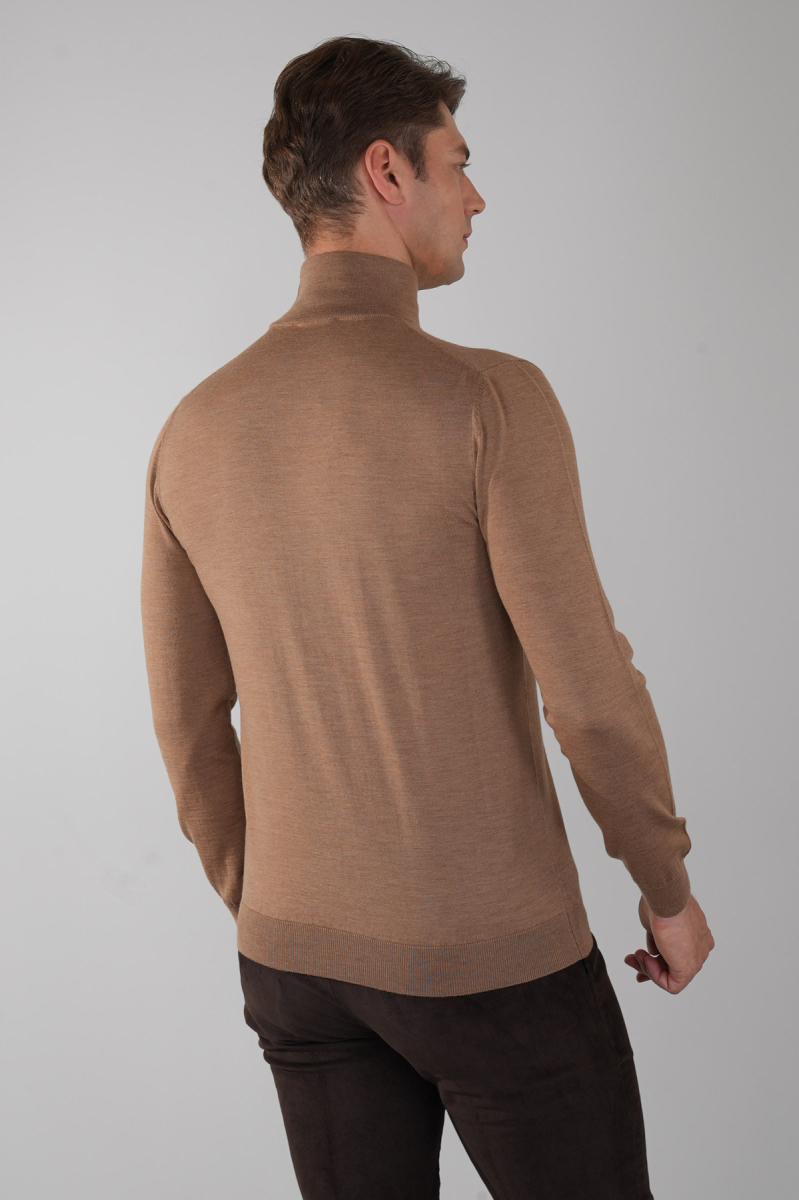Erkek Yün Basic Yarım Balıkçı Yaka Triko Açık-Kahve (1)