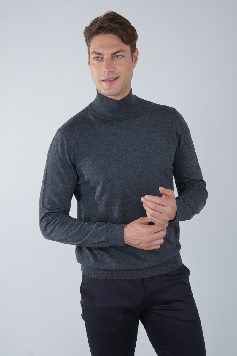 Erkek Yün Basic Yarım Balıkçı Yaka Triko Antrasit - 1
