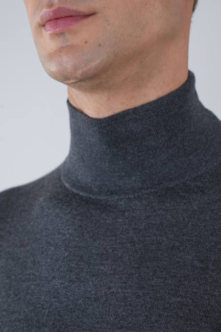 Erkek Yün Basic Yarım Balıkçı Yaka Triko Antrasit - 4