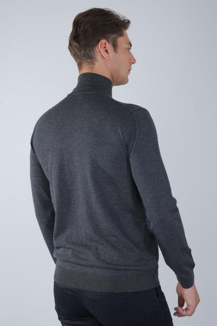 Erkek Yün Basic Yarım Balıkçı Yaka Triko Antrasit - 2