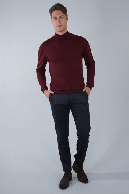 Erkek Yün Basic Yarım Balıkçı Yaka Triko Bordo - 5