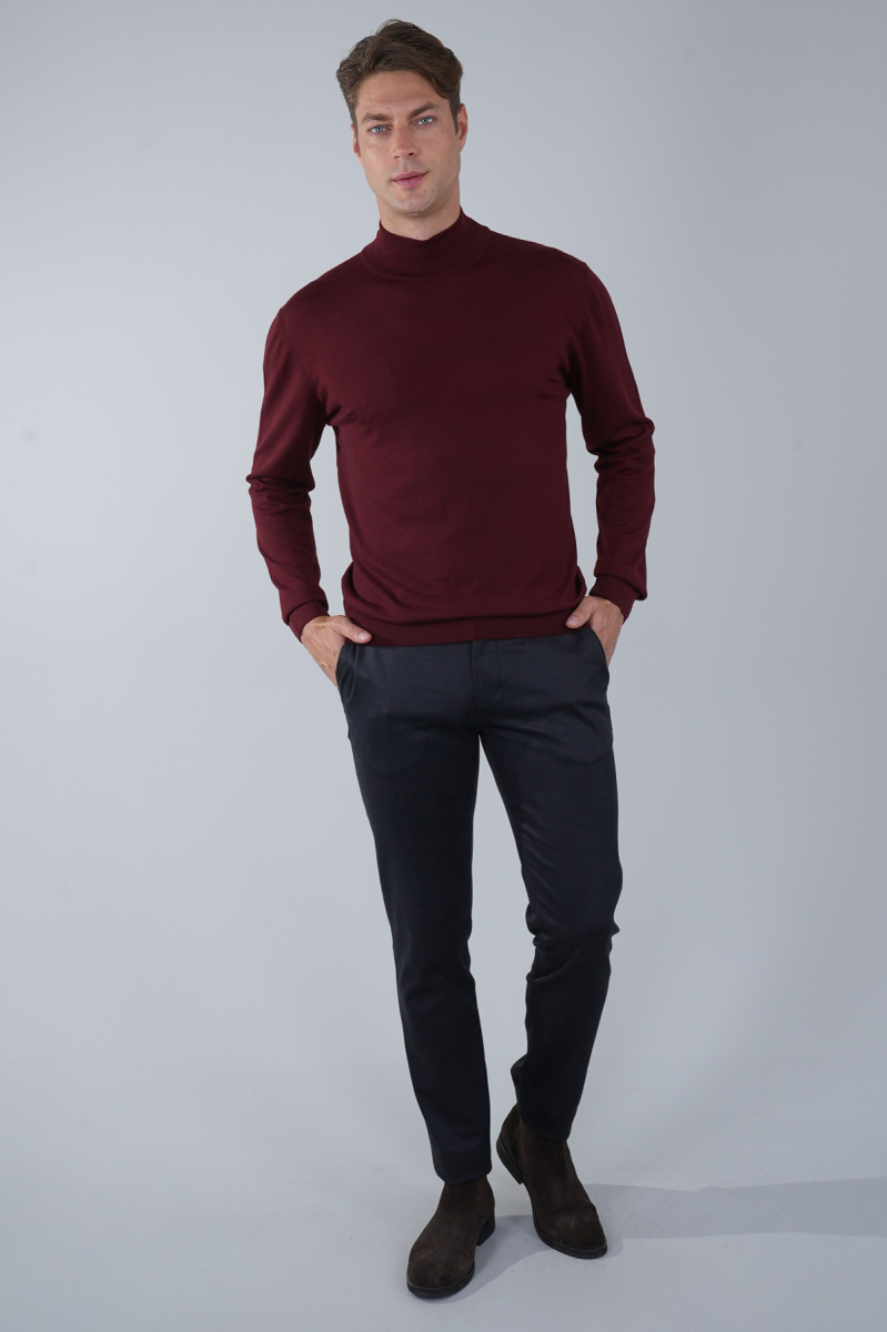 Erkek Yün Basic Yarım Balıkçı Yaka Triko Bordo - 5