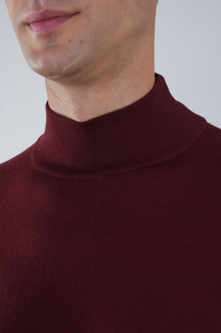Erkek Yün Basic Yarım Balıkçı Yaka Triko Bordo - 4