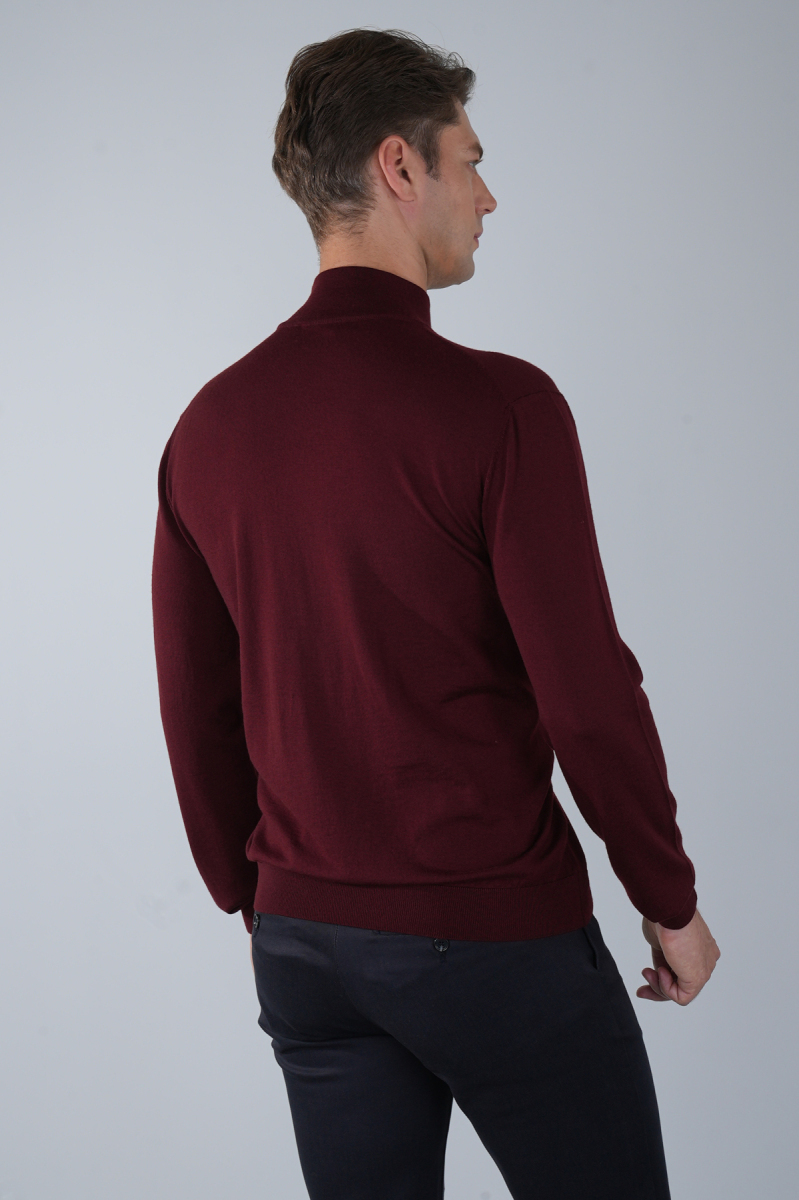 Erkek Yün Basic Yarım Balıkçı Yaka Triko Bordo - 2