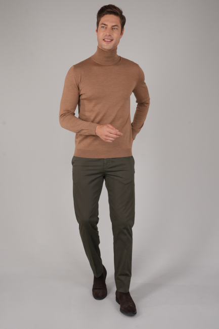 Erkek Yün Basic Yarım Balıkçı Yaka Triko Camel - 2