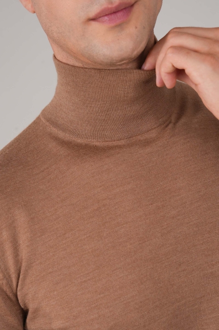 Erkek Yün Basic Yarım Balıkçı Yaka Triko Camel - 3