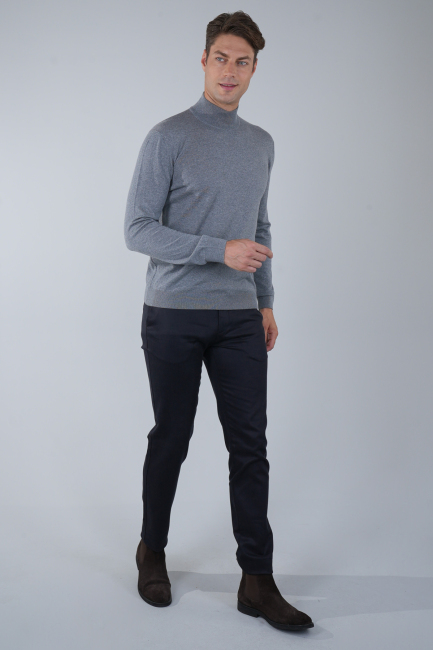 Erkek Yün Basic Yarım Balıkçı Yaka Triko Gri Melanj - 5