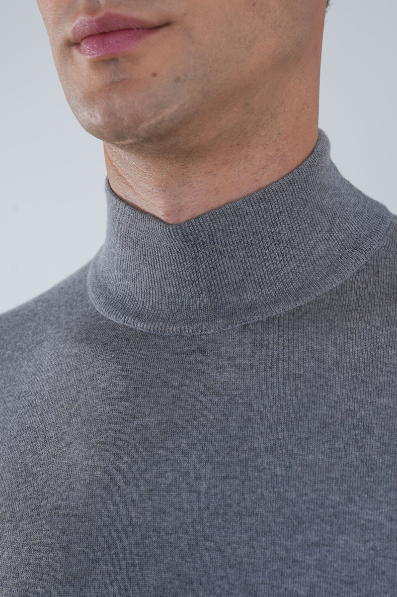 Erkek Yün Basic Yarım Balıkçı Yaka Triko Gri Melanj - 3