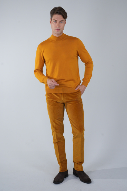 Erkek Yün Basic Yarım Balıkçı Yaka Triko Hardal - 5