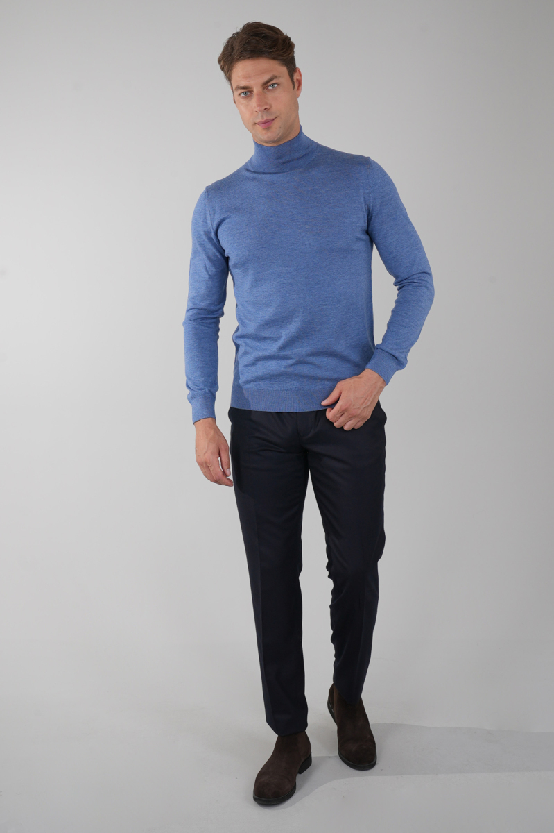 Erkek Yün Basic Yarım Balıkçı Yaka Triko İndigo - 5
