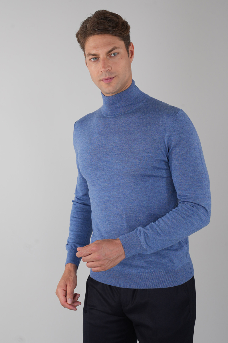 Erkek Yün Basic Yarım Balıkçı Yaka Triko İndigo - 1