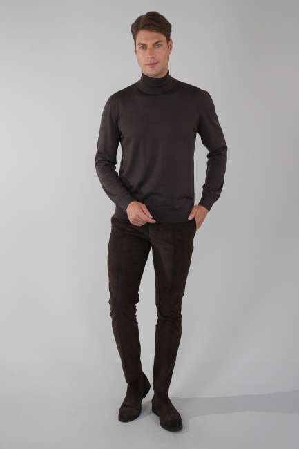 Erkek Yün Basic Yarım Balıkçı Yaka Triko Kahve - 5